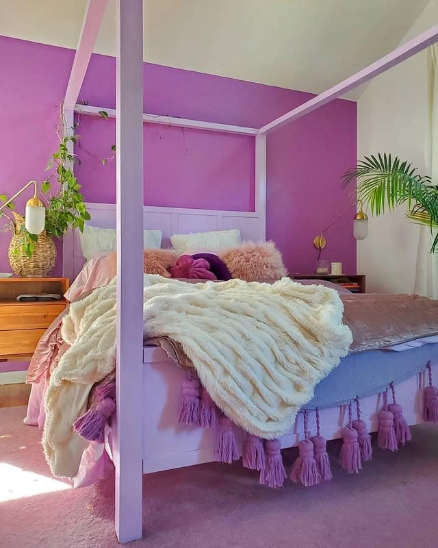 1. Playful Pink Canopy Bedroom with Layered Textures - eclectic bedroom ideas