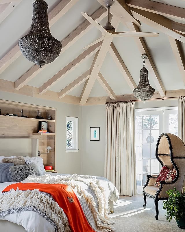 4. Airy Rustic Bedroom with Exposed Beams - eclectic bedroom ideas