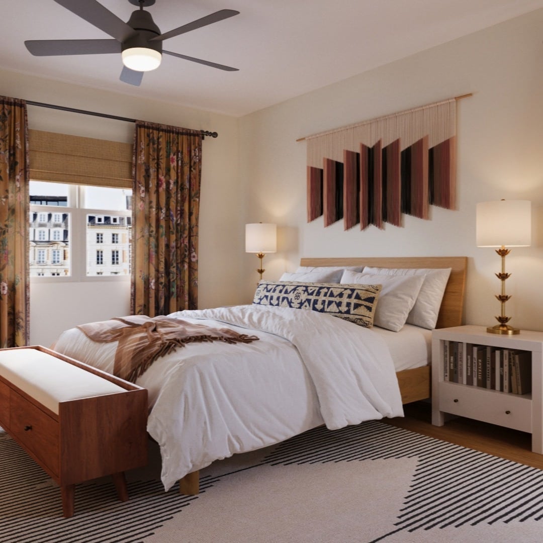 10. Soft Contemporary Bedroom with Subtle Pattern Mixing - eclectic bedroom ideas