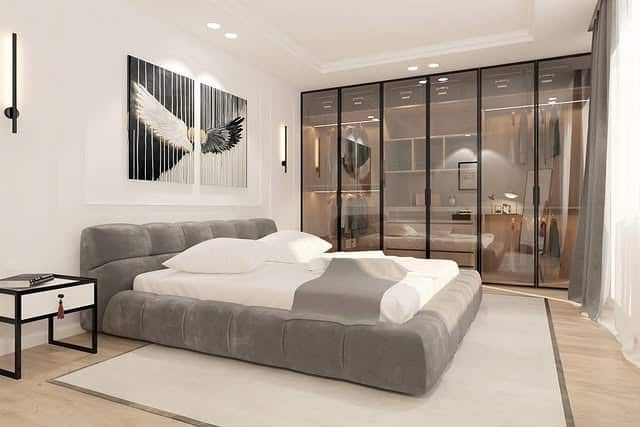 17. Modern Minimal Bedroom with Gray and Glass Elements - eclectic bedroom ideas