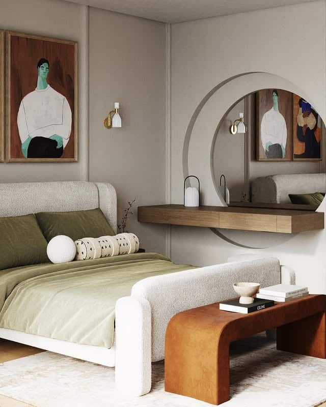 18. Contemporary Soft Neutral Bedroom with Sculptural Forms - eclectic bedroom ideas