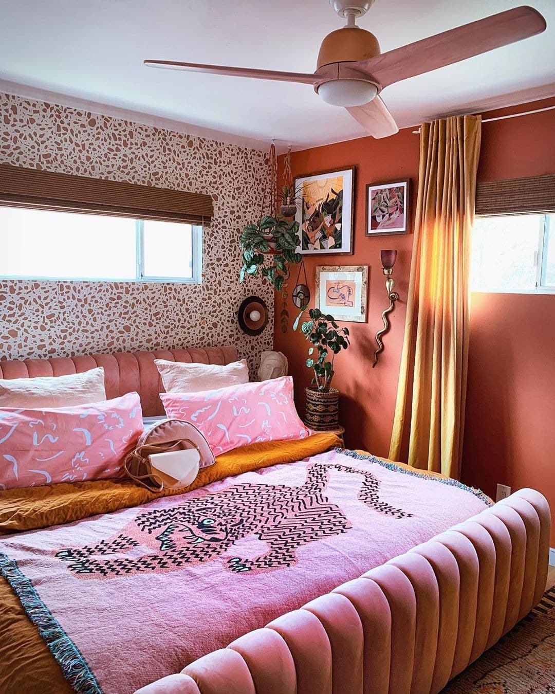22. Retro Eclectic Bedroom with Terracotta and Blush Layers - eclectic bedroom ideas
