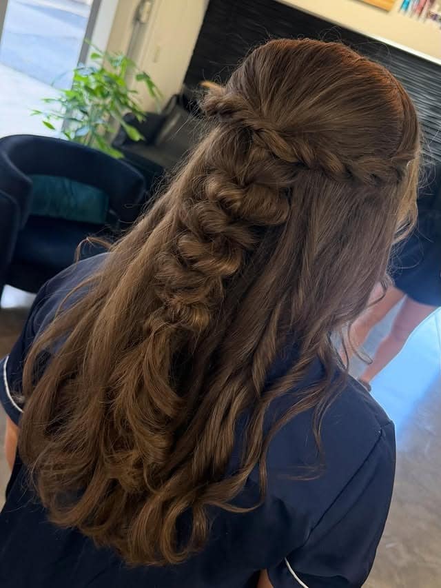 2. Braided Crown Half-Up in Chestnut Brown - Boho Hairstyles