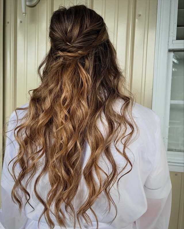 3. Soft Boho Half-Up Twist in Caramel Balayage - Boho Hairstyles