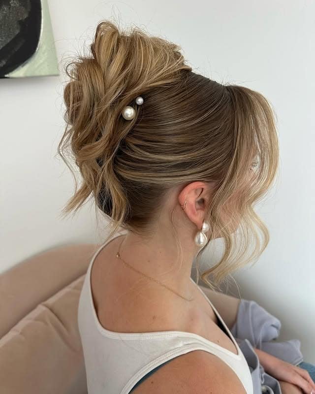 14. Textured High Bun with Face-Framing Layers in Dark Blonde - Boho Hairstyles