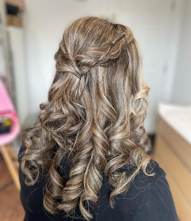 15. Soft Braided Half-Up Curls in Ashy Light Brown - Boho Hairstyles