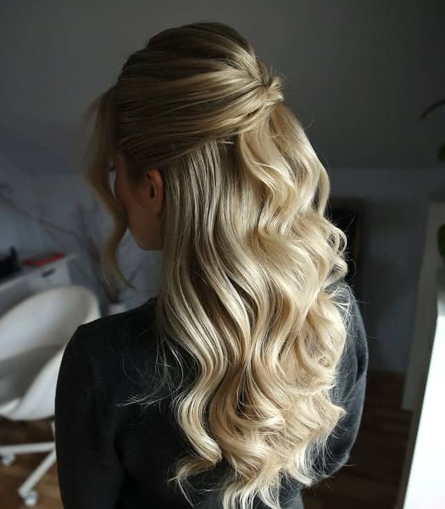 16. Sleek Half-Up Glam Waves in Creamy Blonde - Boho Hairstyles