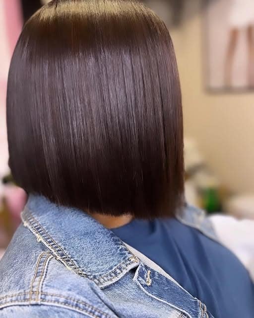 5. Glossy Cocoa Blunt Bob Back View - Blunt Cut Bob