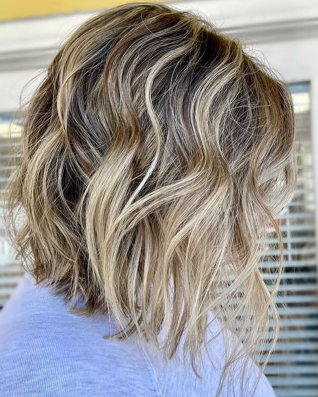 8. Textured Bronde Blunt Bob with Waves - Blunt Cut Bob