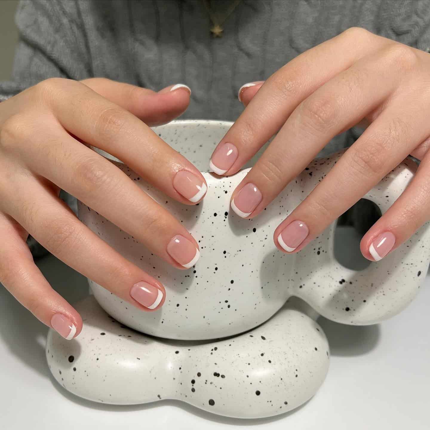 12. Micro French Short Natural Nails - easy nail ideas