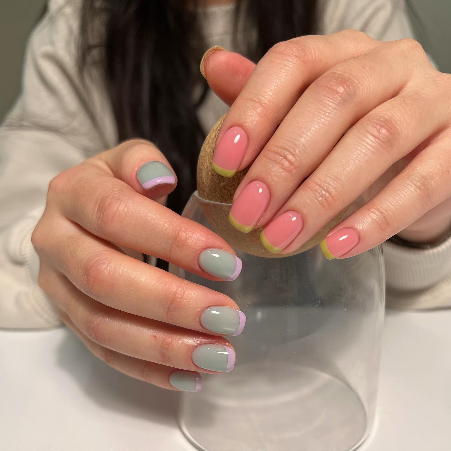 13. Pastel Mixed French Tip Nails - easy nail ideas