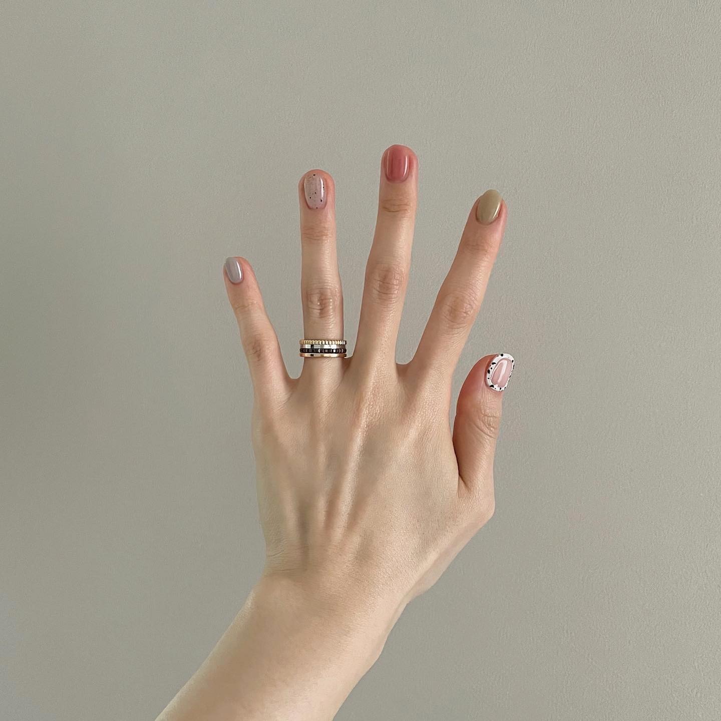 16. Minimal Mixed Neutral Short Nails - easy nail ideas