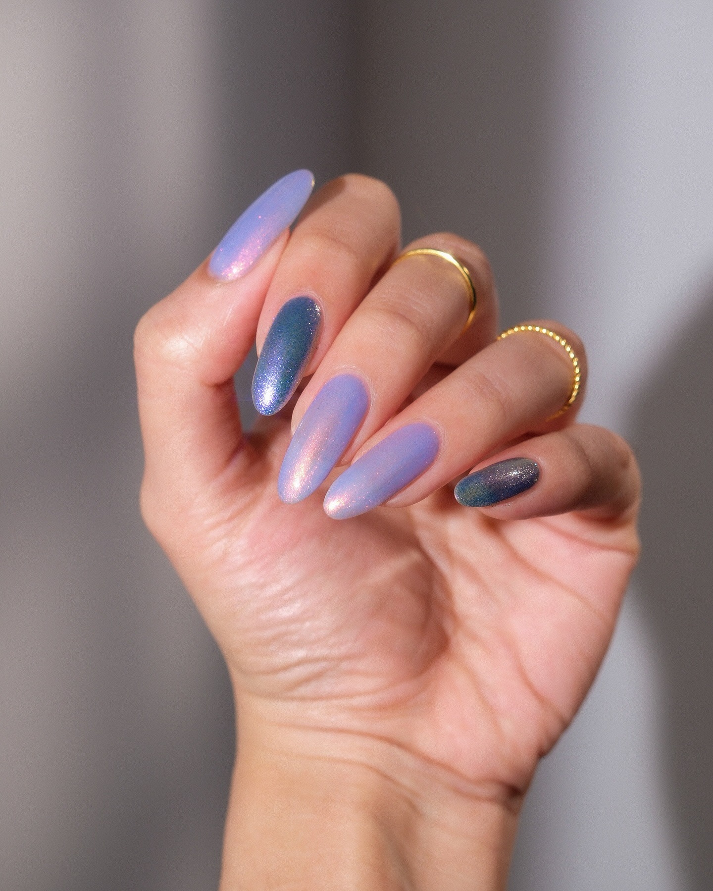 19. Iridescent Lavender Chrome Almond Nails - easy nail ideas