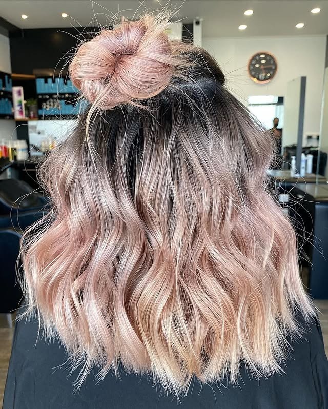 20. Dusty Rose Blonde Textured Half-Up Top Knot - Top Knot Hairstyles