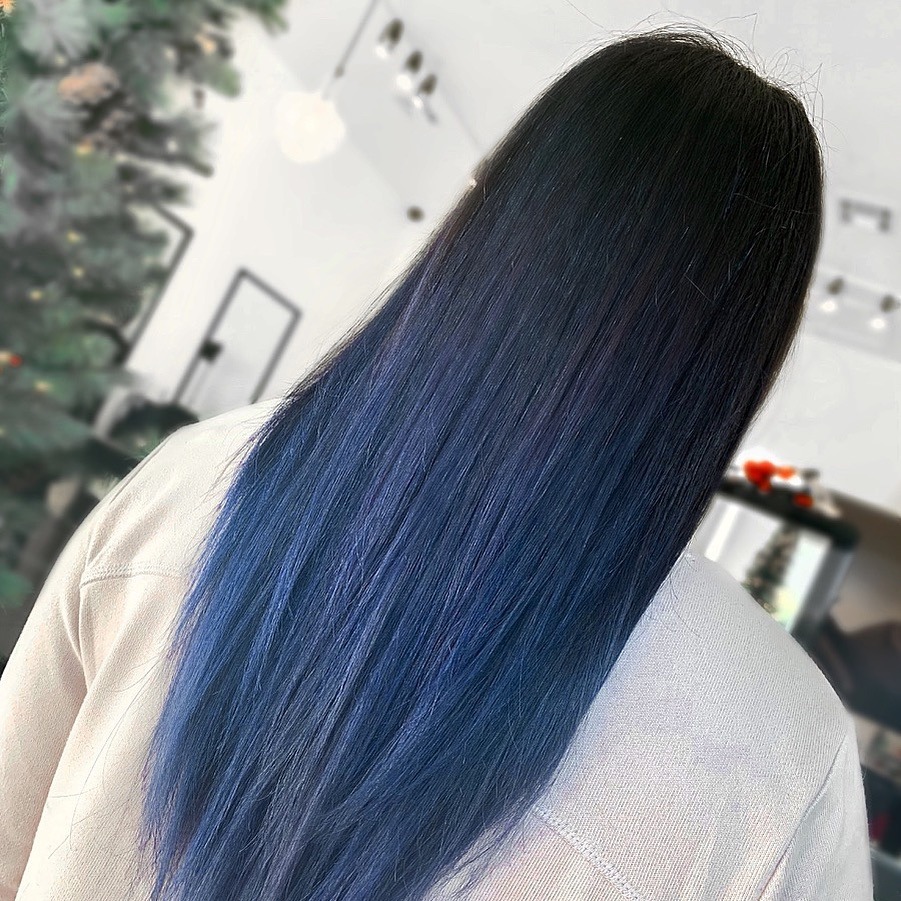 1. Midnight Blue Sleek Straight Hair - Smoky Blue Hair Color