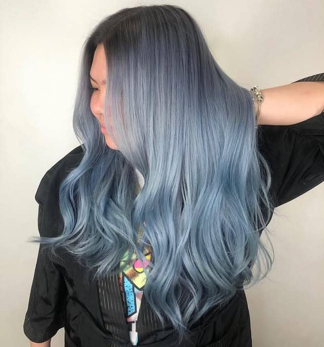 5. Silver Blue Gradient Long Layers - Smoky Blue Hair Color