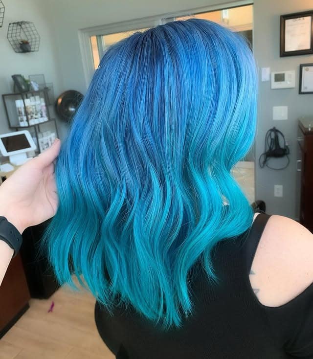 6. Aqua Blue Dimensional Lob - Smoky Blue Hair Color