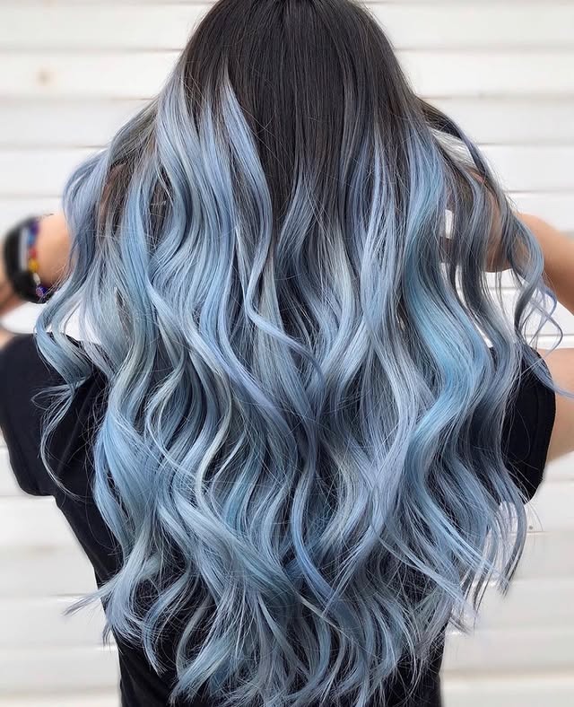 8. Smoky Blue Ombre with Dark Base - Smoky Blue Hair Color