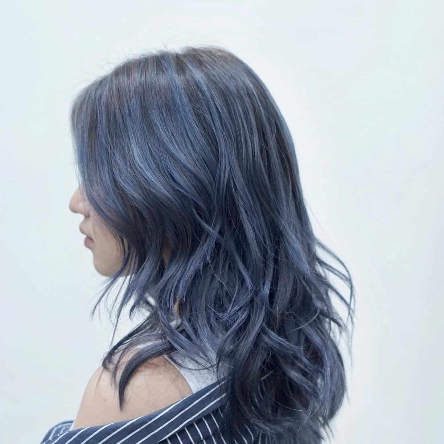 11. Smoky Steel Blue Layered Waves - Smoky Blue Hair Color