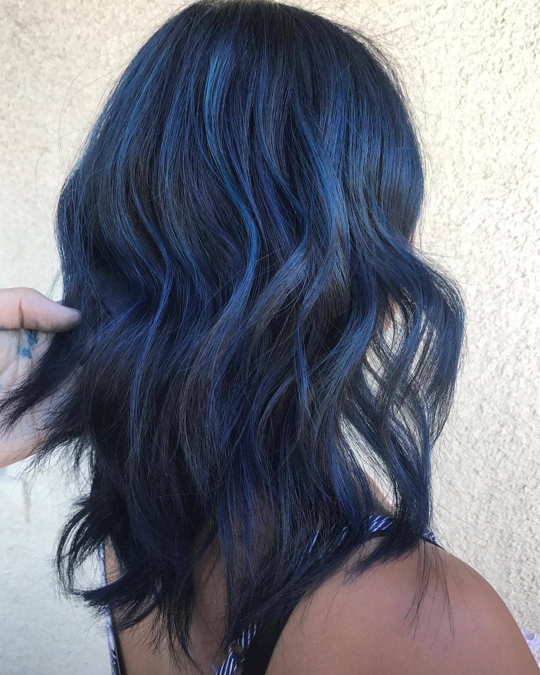 12. Deep Blue Black Textured Lob - Smoky Blue Hair Color