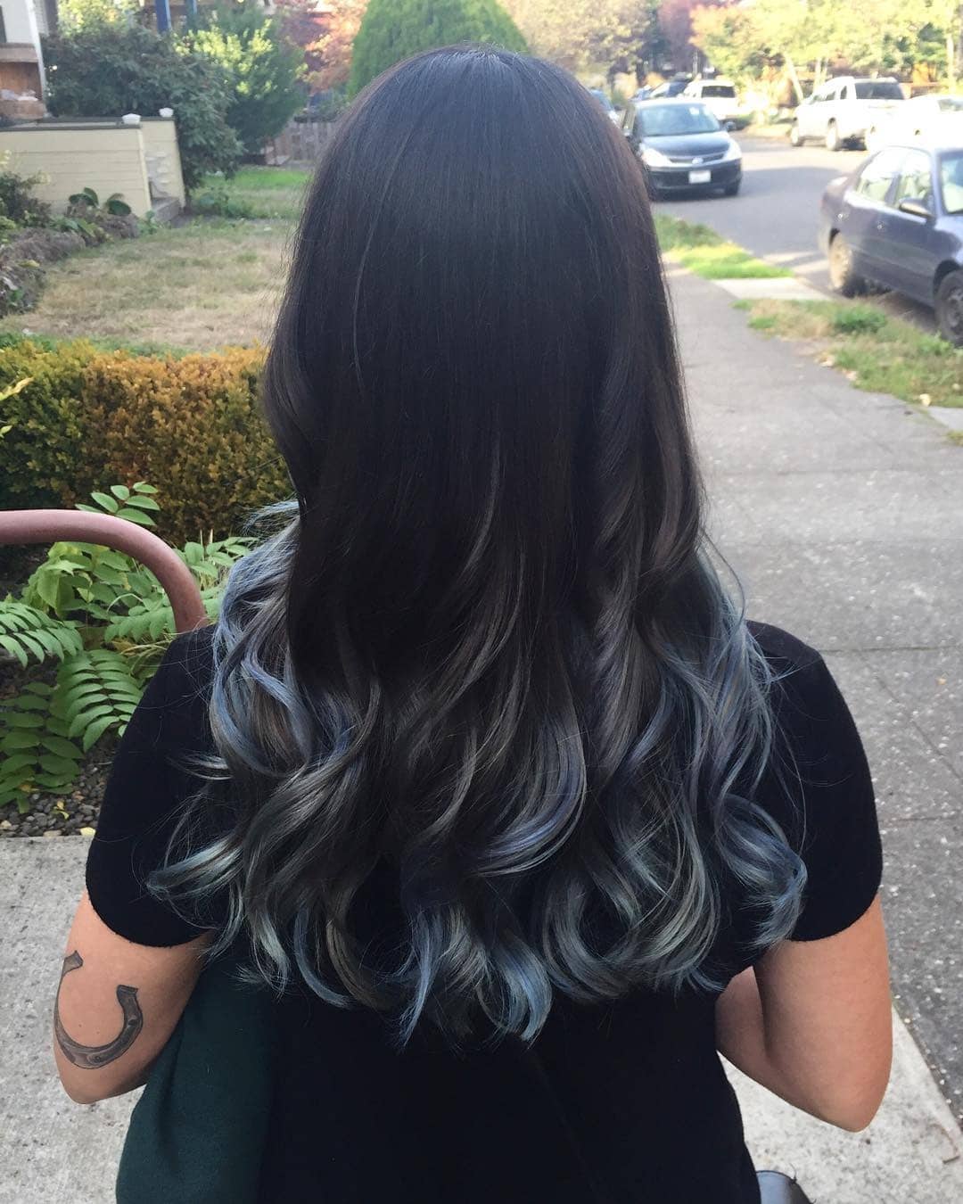 16. Dark Root Smoky Blue Melt Waves - Smoky Blue Hair Color