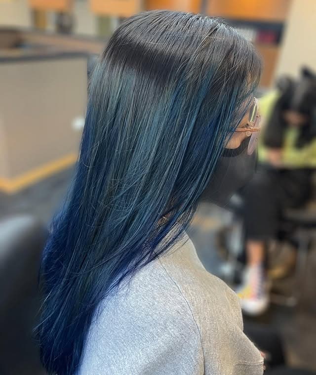 18. Midnight Blue Sleek Gradient Lengths - Smoky Blue Hair Color