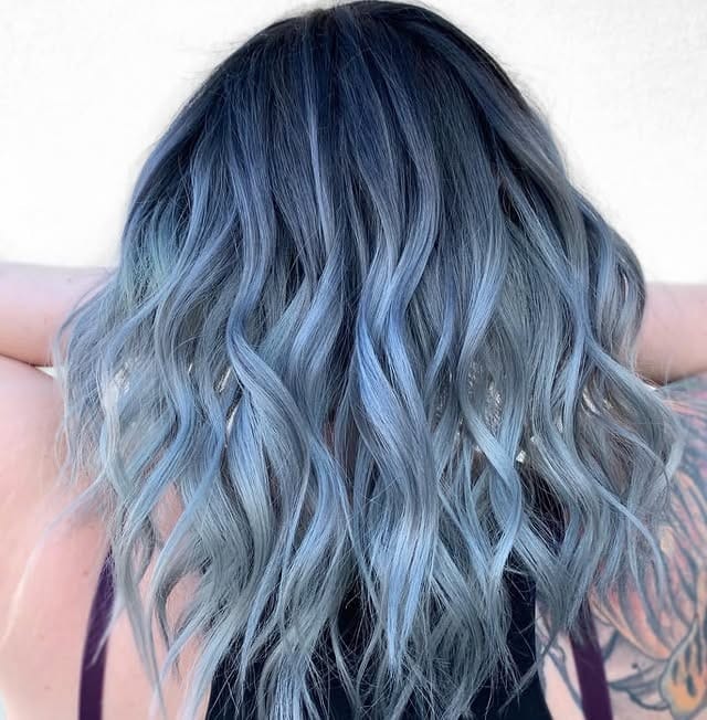 19. Silver Smoky Blue Soft Waves - Smoky Blue Hair Color
