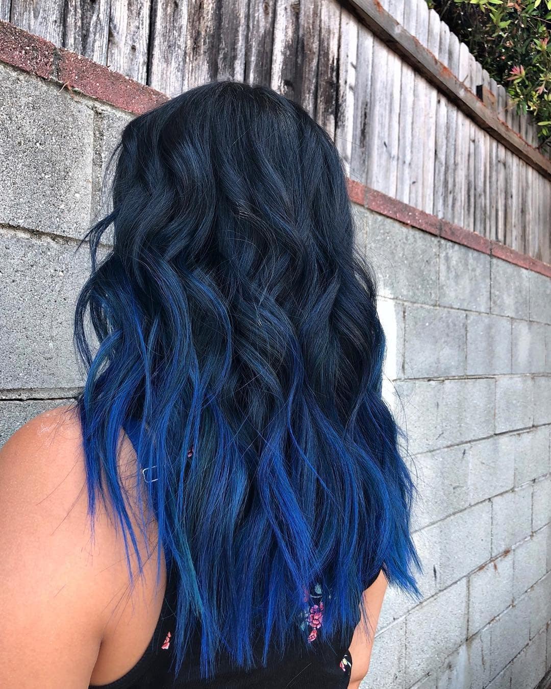 21. Midnight Blue Melt with Electric Ends - Smoky Blue Hair Color