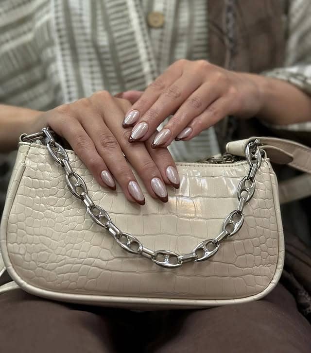9. Soft Blush Chrome Almond Nails - fall nail ideas