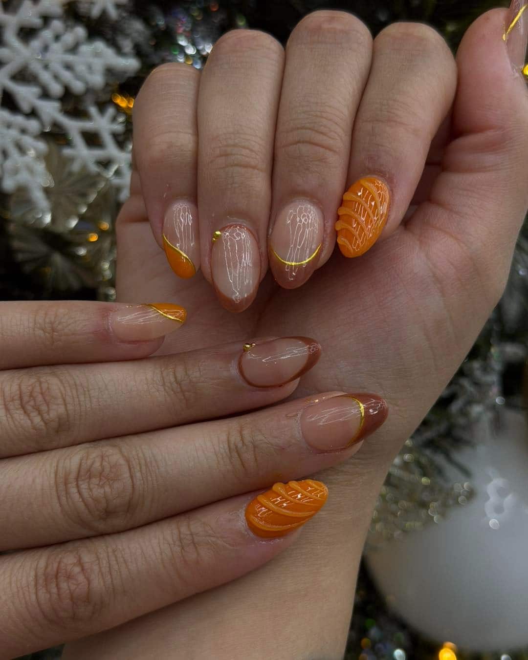 10. Burnt Orange French with Textured Accent Nail - fall nail ideas