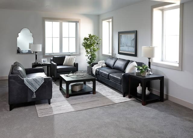 19. Black Sofa Set in Bright Transitional Space - black sofa living room ideas