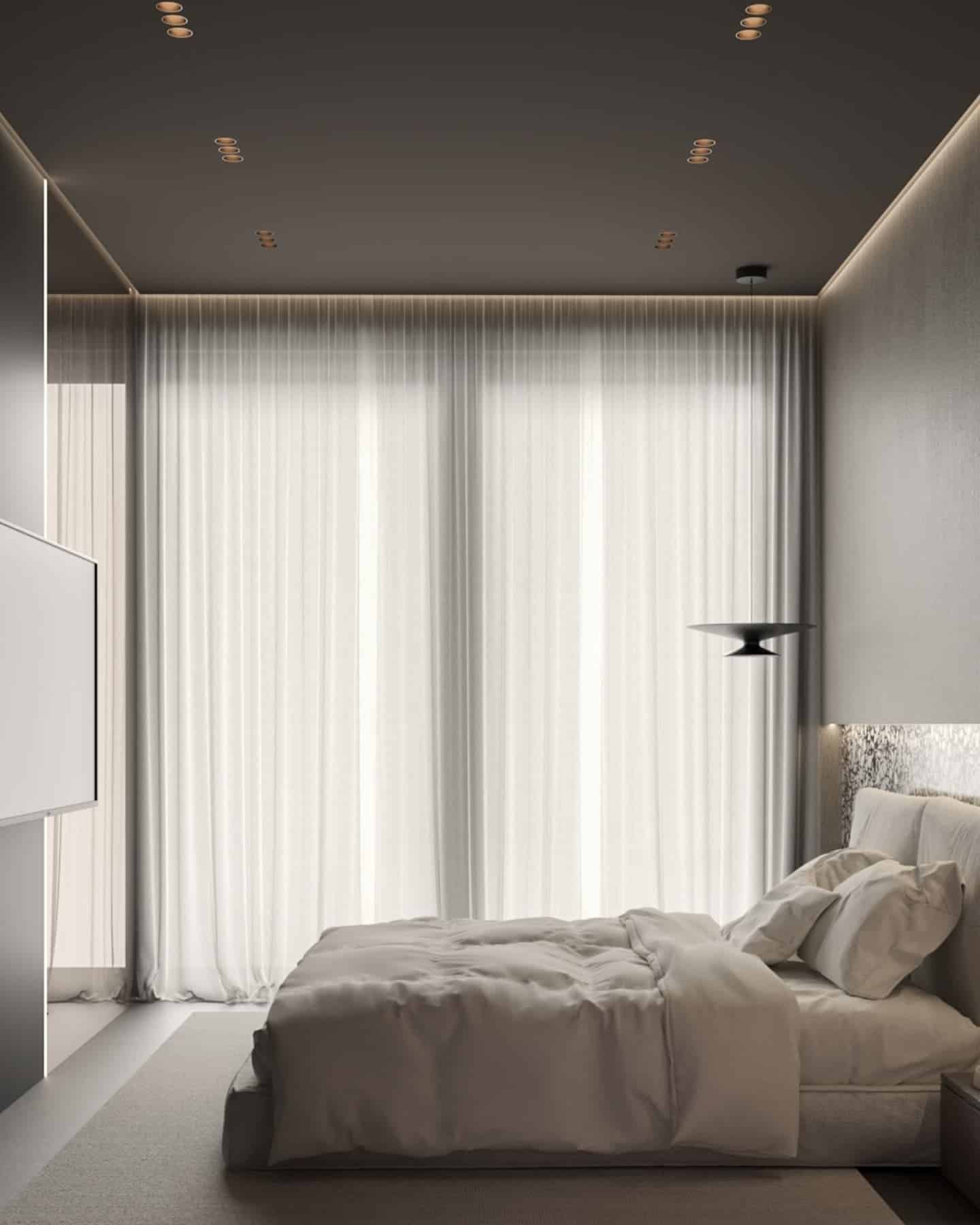 7. Minimalist Gray Bedroom with Ambient Lighting - aesthetic bedroom ideas