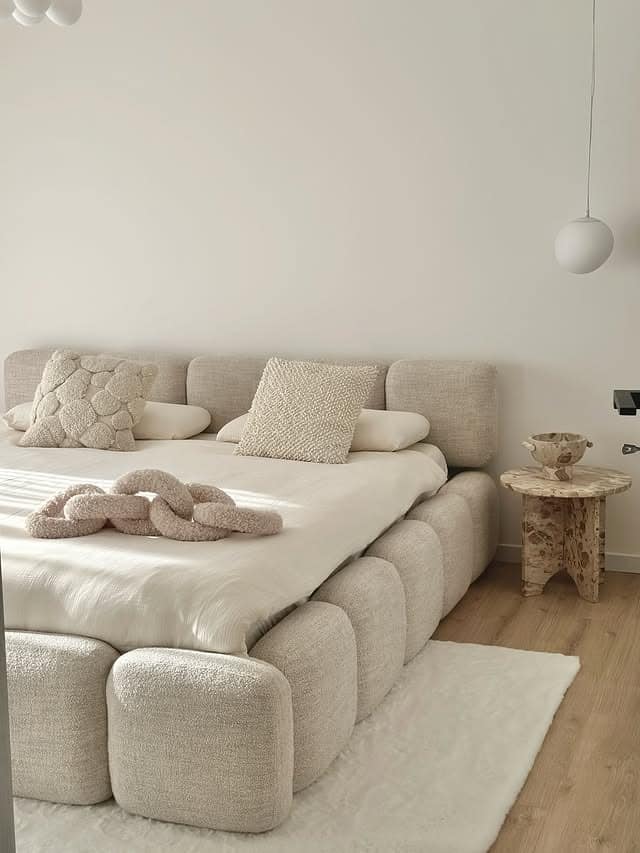 8. Plush Contemporary Bedroom with Sculpted Upholstery - aesthetic bedroom ideas