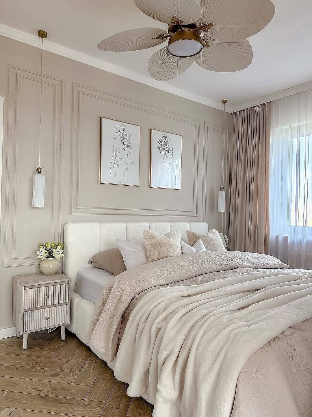 16. Classic Cream Panel Bedroom with Soft Gold Accents - aesthetic bedroom ideas