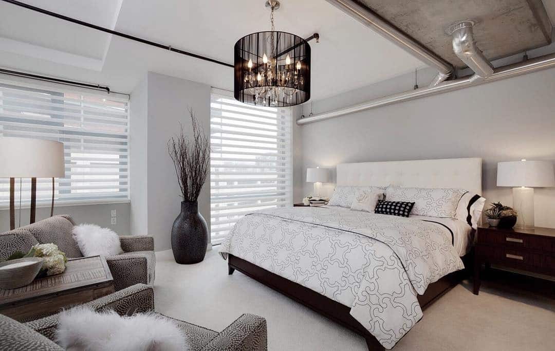 8. Contemporary Black and White Bedroom with Industrial Touches - black and white bedroom ideas