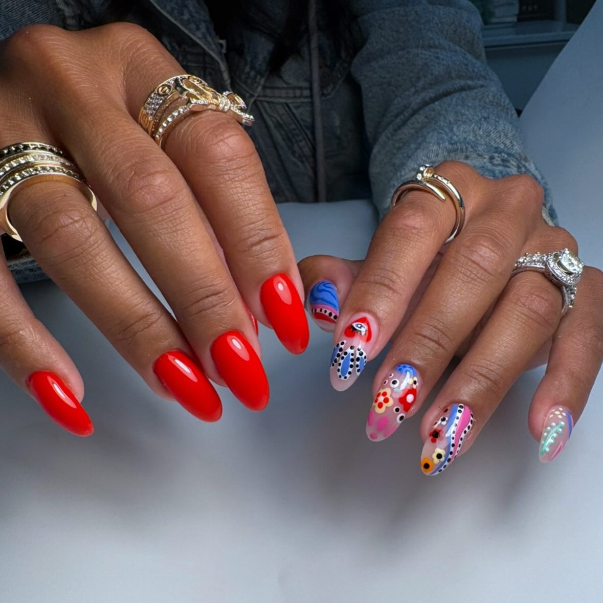 3. Bold Red Gloss and Folk Art Nails - mexico nail ideas