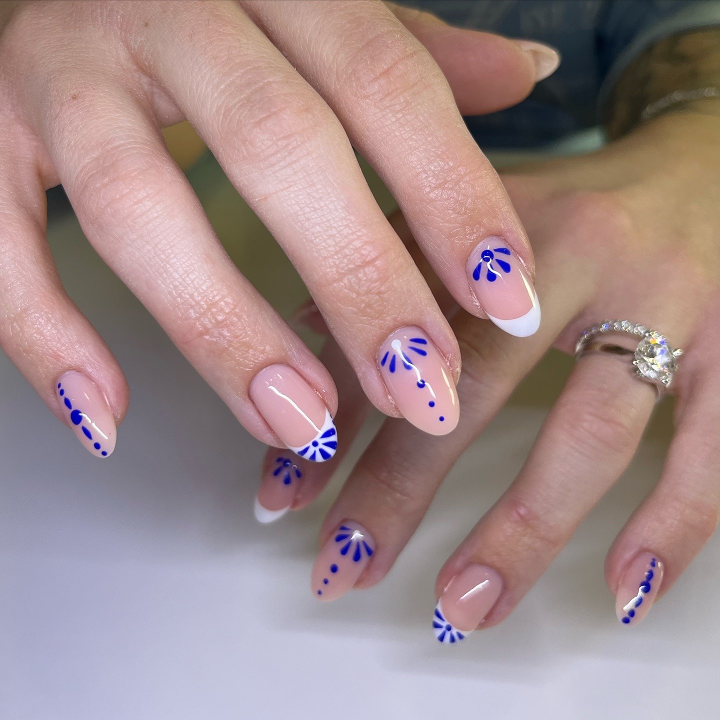 9. Minimal Blue Accent Almond Nails - mexico nail ideas