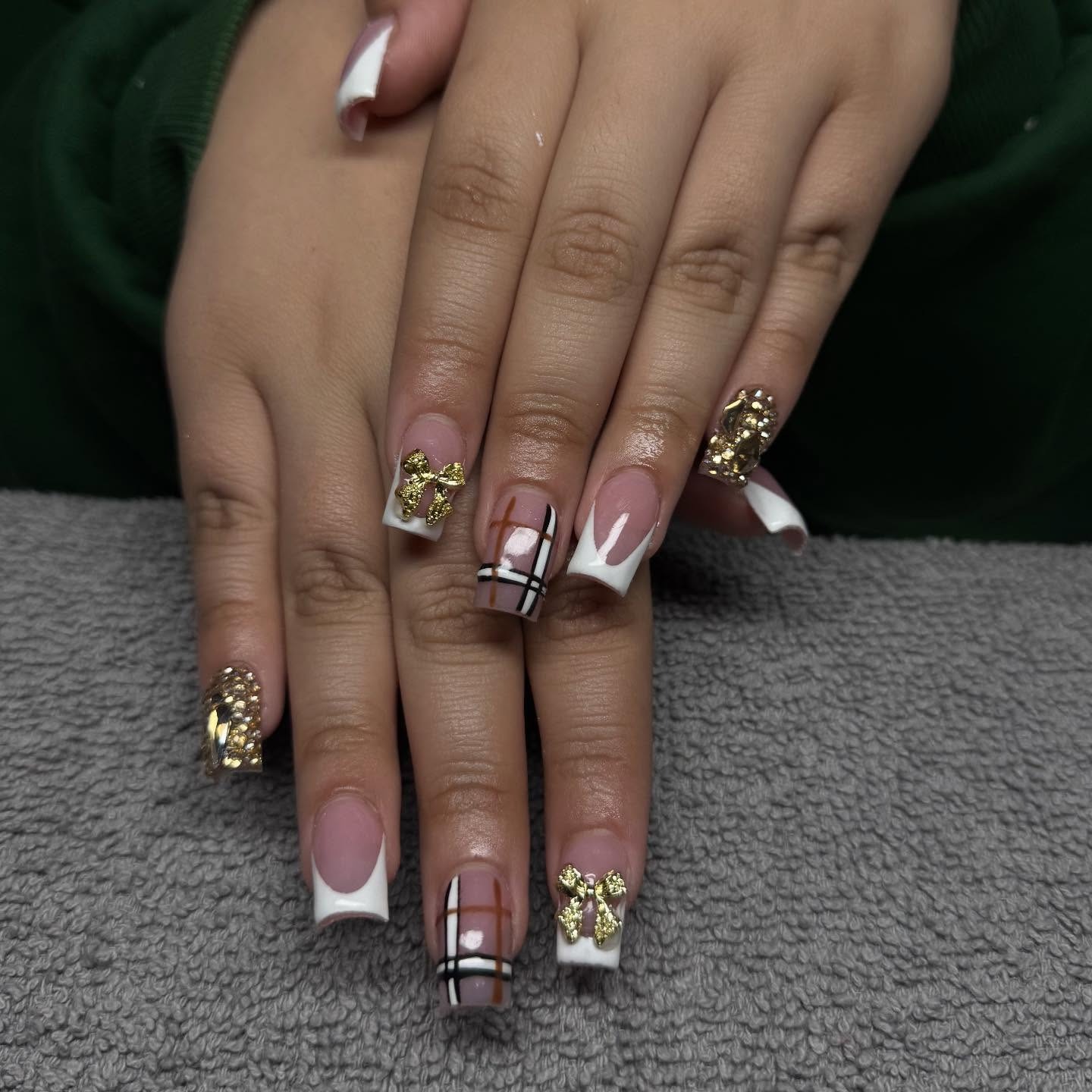 13. White French Tip Square Nails with Gold Charms - mexico nail ideas