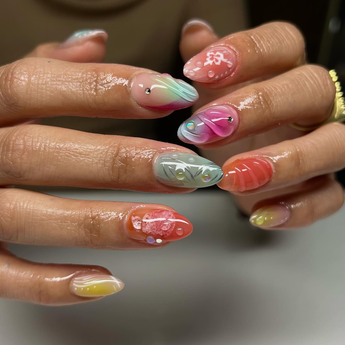 15. Pastel Aura Almond Nails with Chrome Details - mexico nail ideas