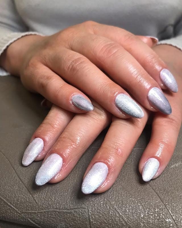 10. Icy Pearl Chrome Almond Nails - ice nail ideas