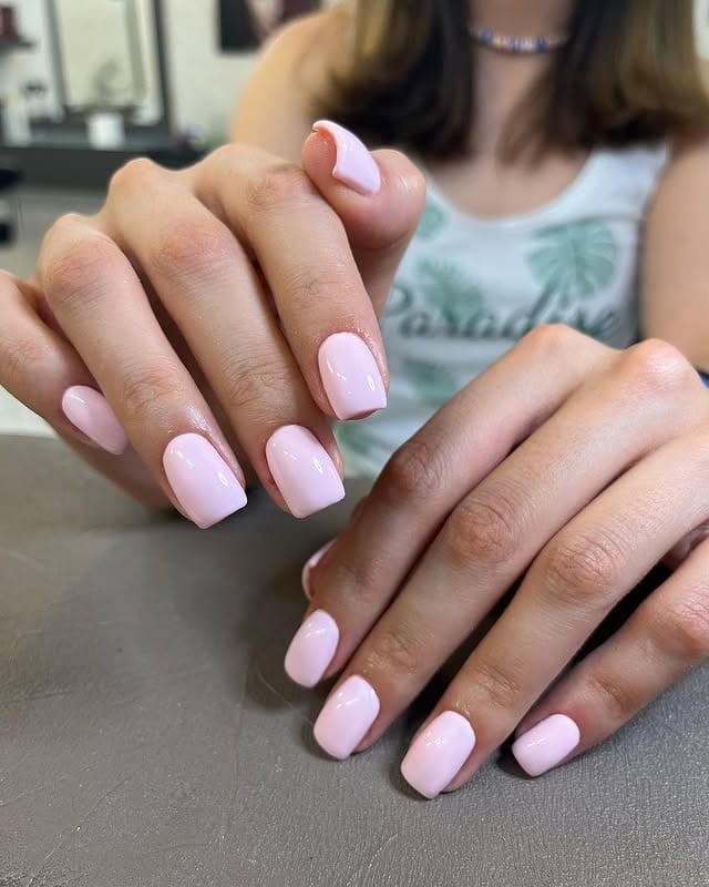 14. Soft Blush Pink Short Square Nails - ice nail ideas