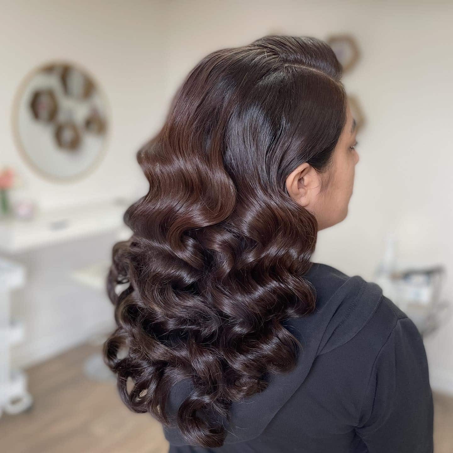 21. Deep Chocolate Brown Structured Vintage Curls - Vintage Curls Hairstyles