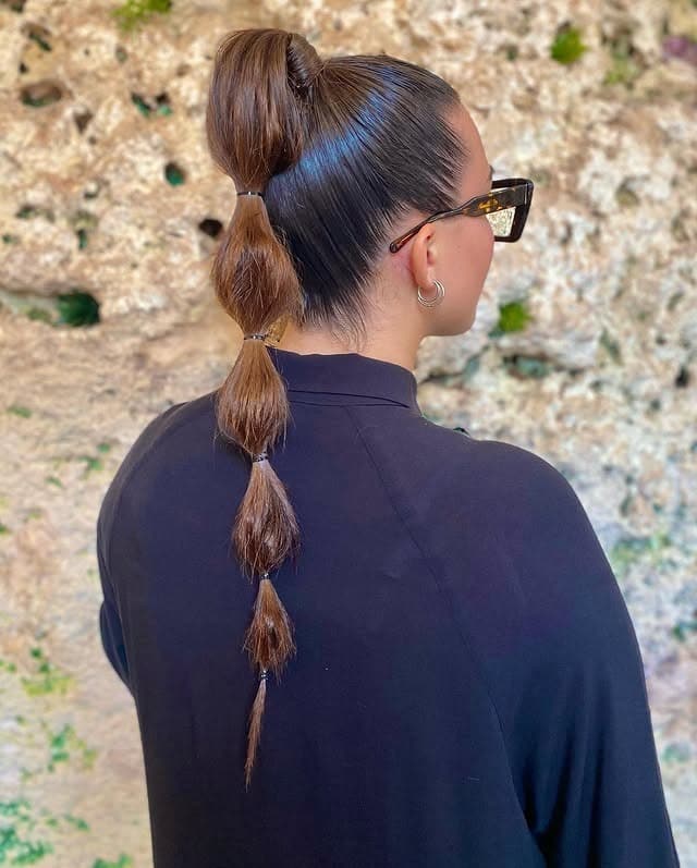 4. Sleek Chestnut High Bubble Ponytail - Bubble Ponytail