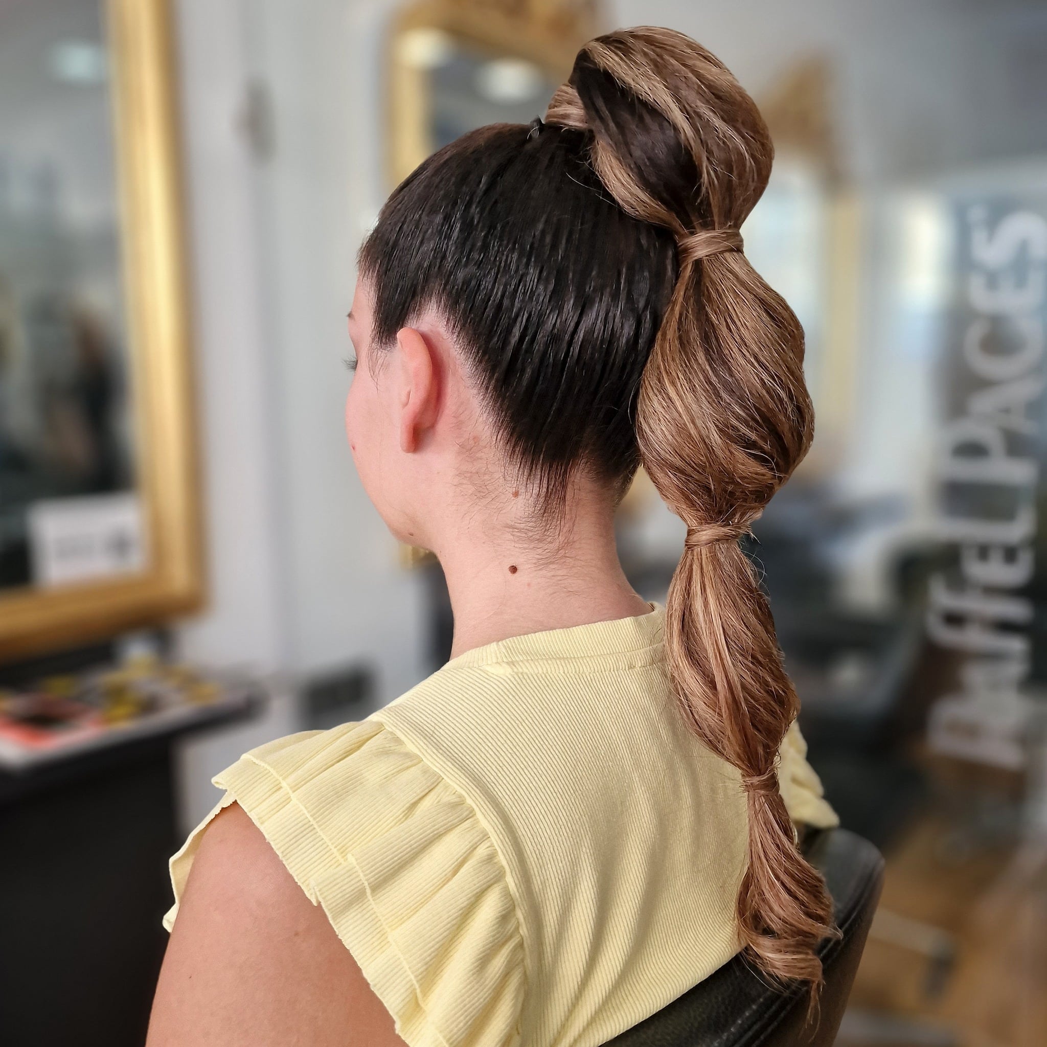 6. Twisted Caramel Brown Bubble Ponytail - Bubble Ponytail