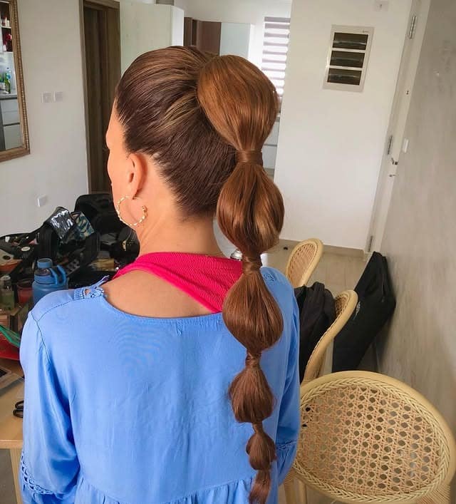 7. Soft Brown Low Bubble Ponytail - Bubble Ponytail