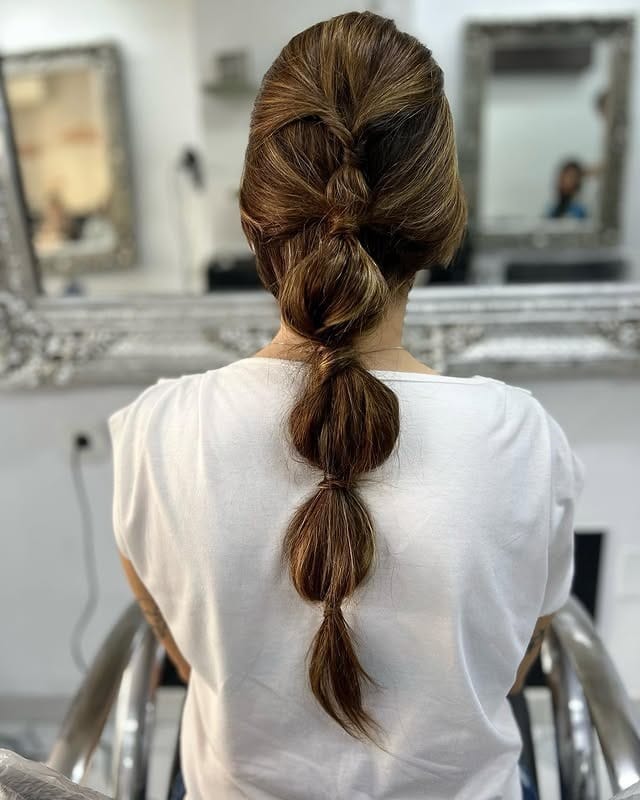 8. Polished Medium Brown Bubble Ponytail - Bubble Ponytail