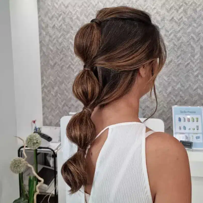 11. Soft Brunette Textured Bubble Ponytail - Bubble Ponytail