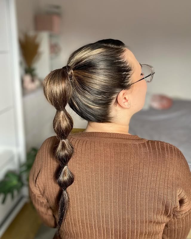 12. Glossy Mocha High Bubble Ponytail - Bubble Ponytail
