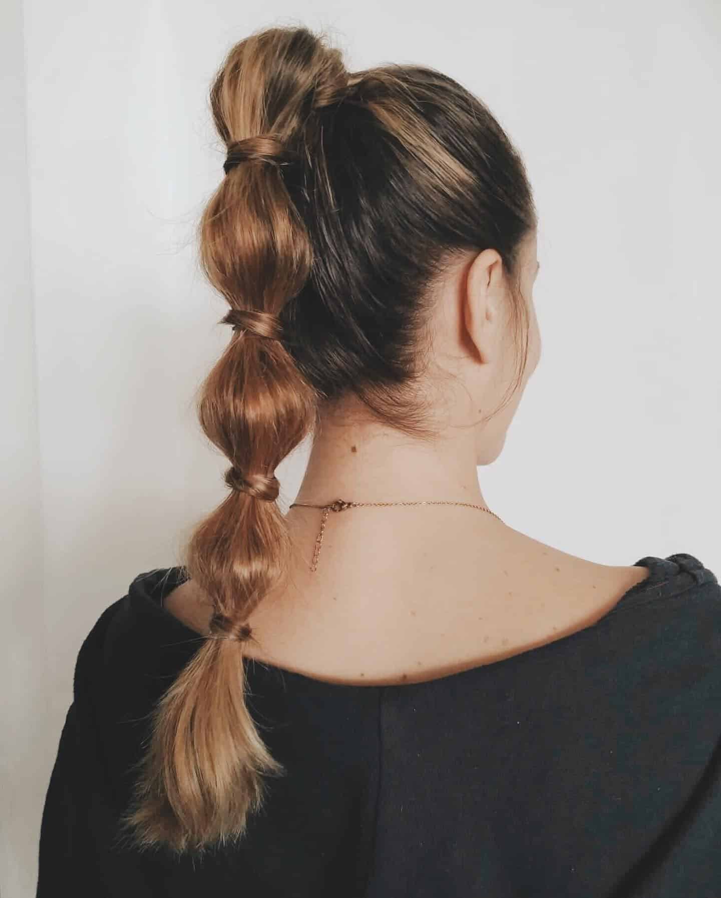 16. Warm Brown Wrapped Bubble Ponytail - Bubble Ponytail