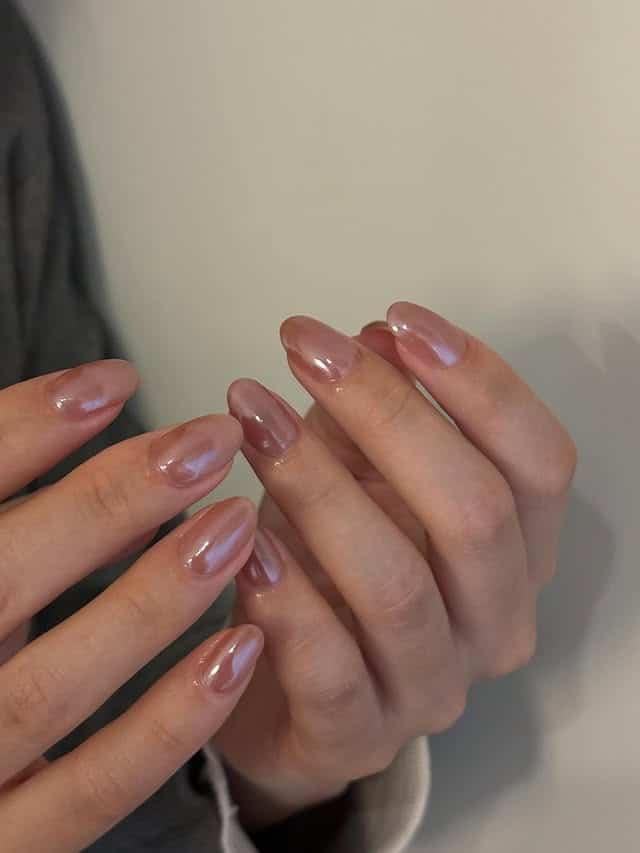 1. Glossy Almond Milky Pink Nails - simple nail ideas
